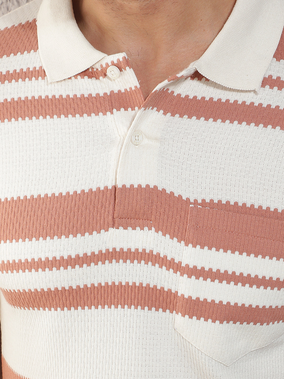 COBB ORANGE STRIPED POLO NECK T-SHIRT