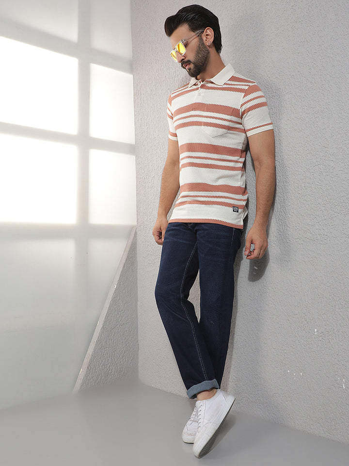 COBB ORANGE STRIPED POLO NECK T-SHIRT