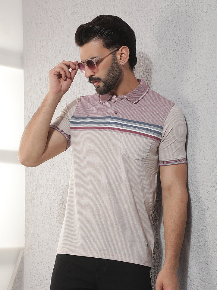 cobb mauve striped polo neck t-shirt