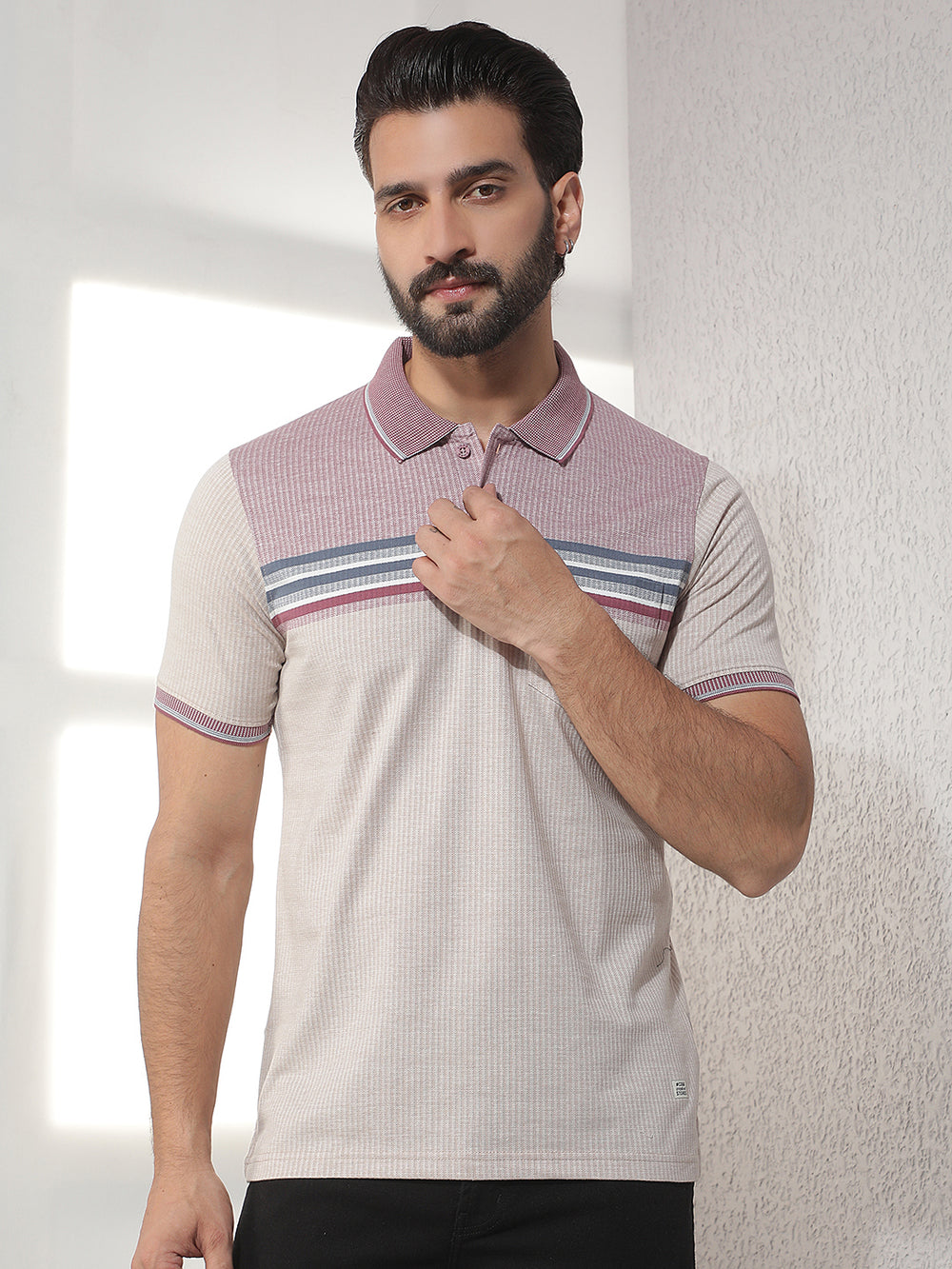 cobb mauve striped polo neck t-shirt