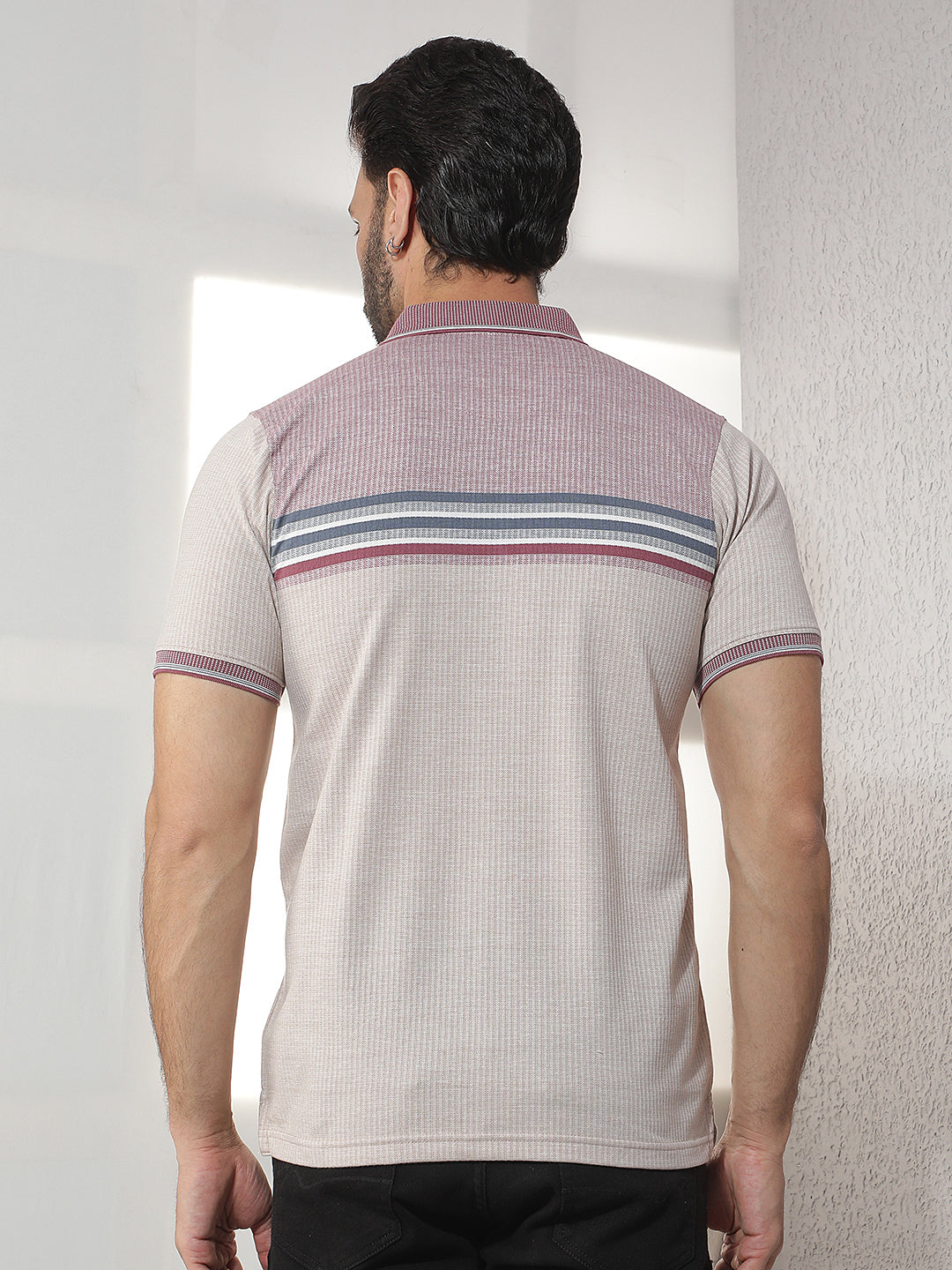 cobb mauve striped polo neck t-shirt