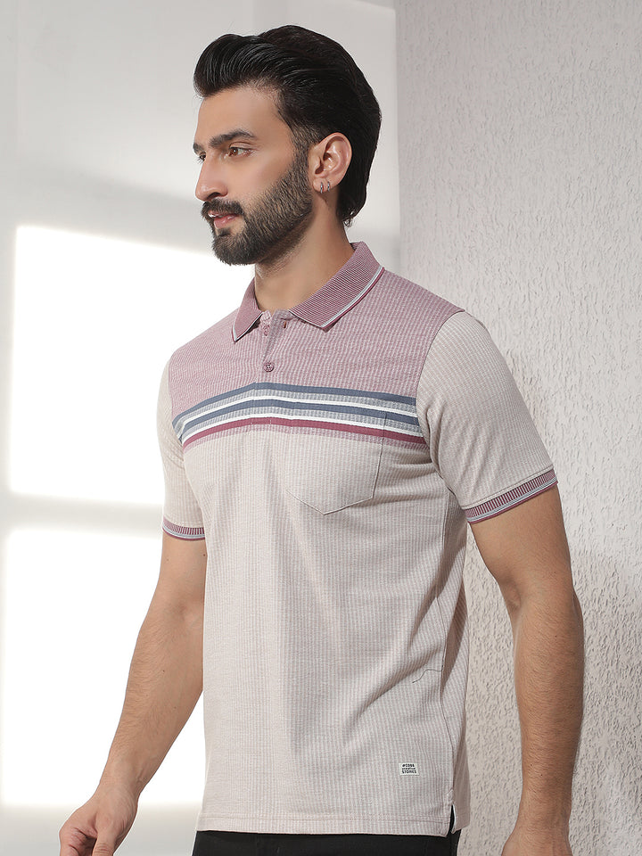 cobb mauve striped polo neck t-shirt