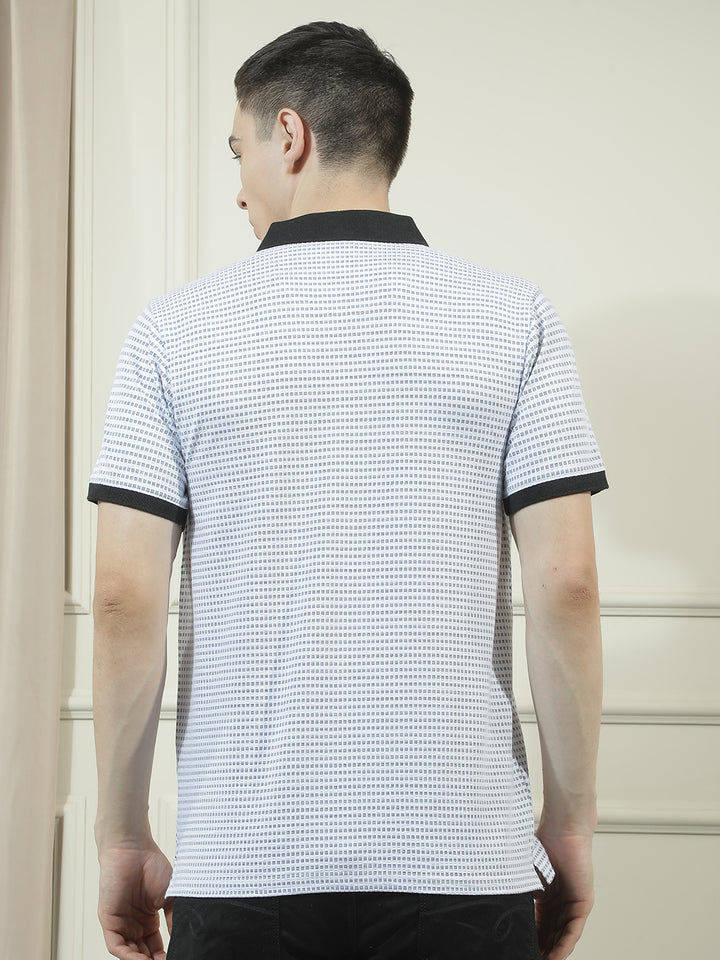 cobb white micro ditsy print polo neck t-shirt