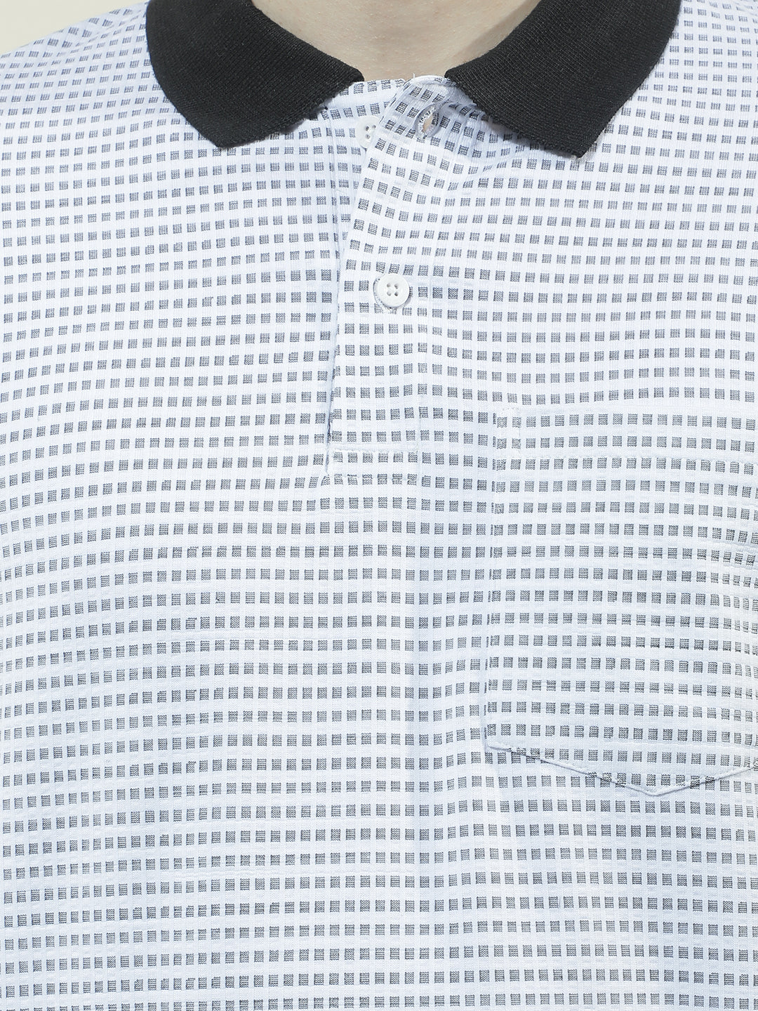 COBB WHITE MICRO DITSY PRINT POLO NECK T-SHIRT
