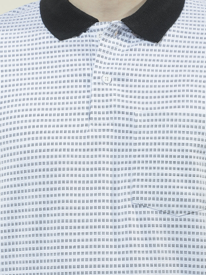 COBB WHITE MICRO DITSY PRINT POLO NECK T-SHIRT