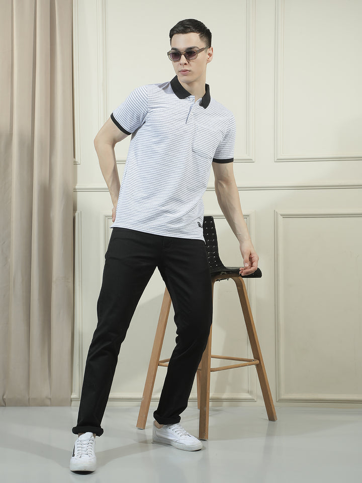 COBB WHITE MICRO DITSY PRINT POLO NECK T-SHIRT