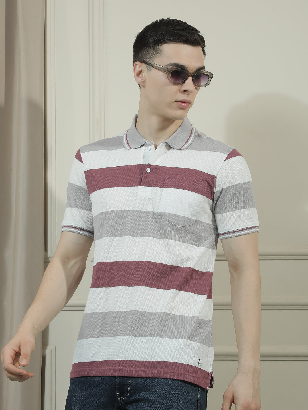 cobb multicolor striped polo neck t-shirt