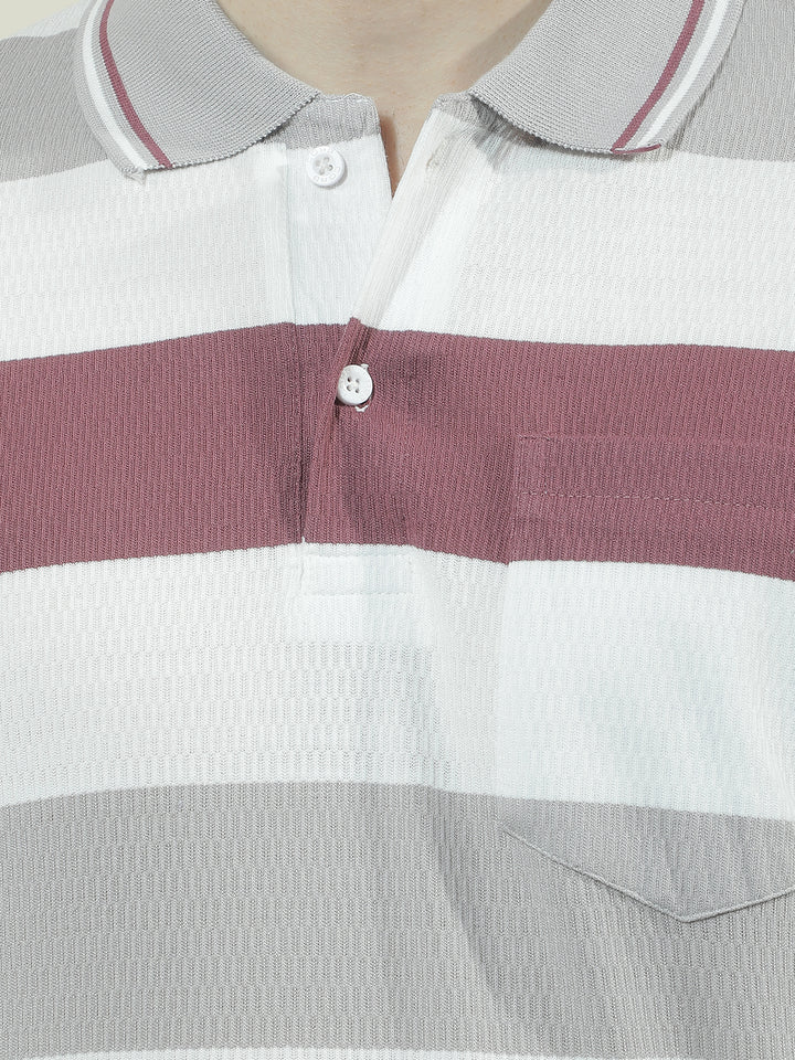 COBB MULTICOLOR STRIPED POLO NECK T-SHIRT