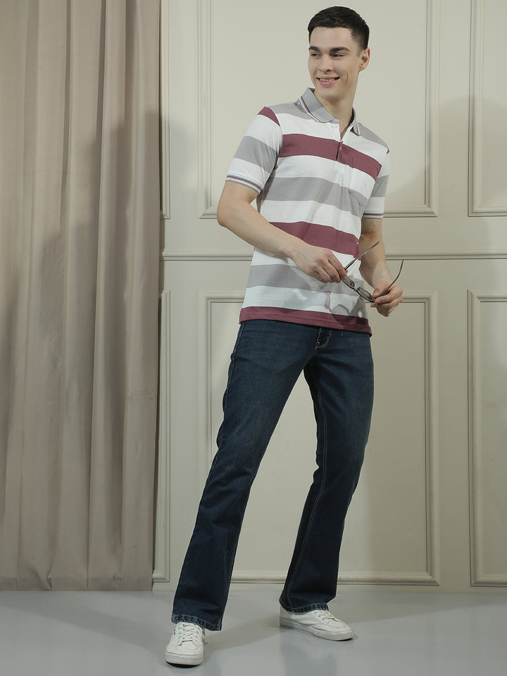 COBB MULTICOLOR STRIPED POLO NECK T-SHIRT