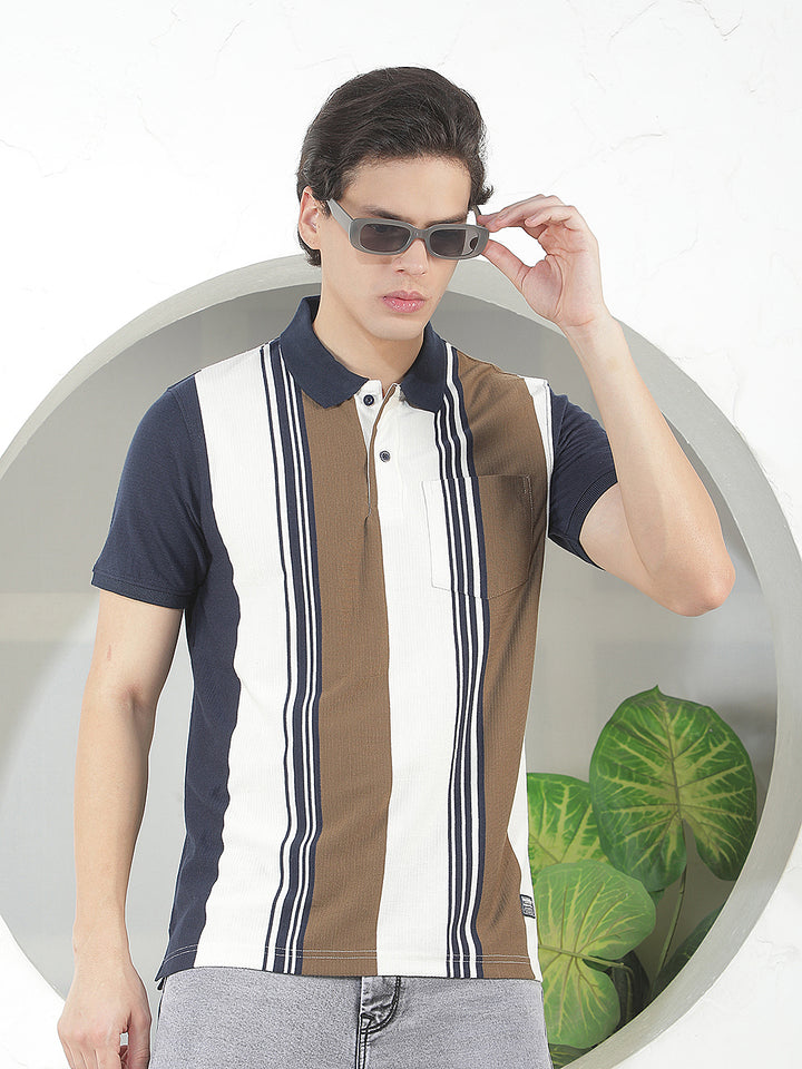 navy color-block polo t-shirt