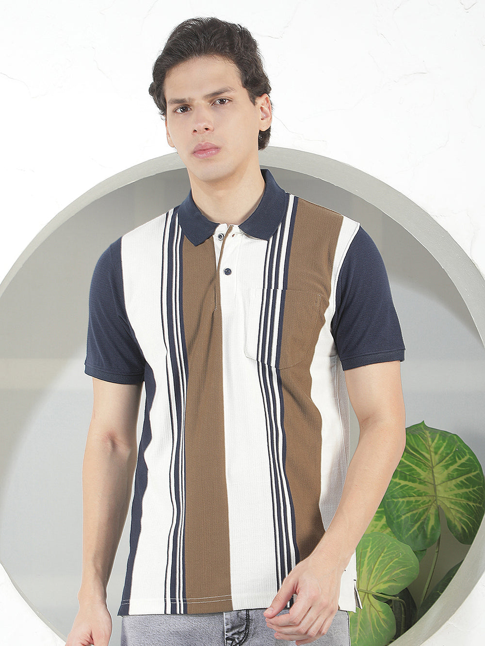 navy color-block polo t-shirt
