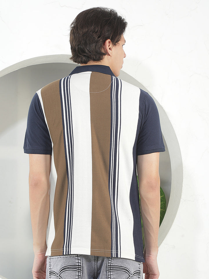 navy color-block polo t-shirt