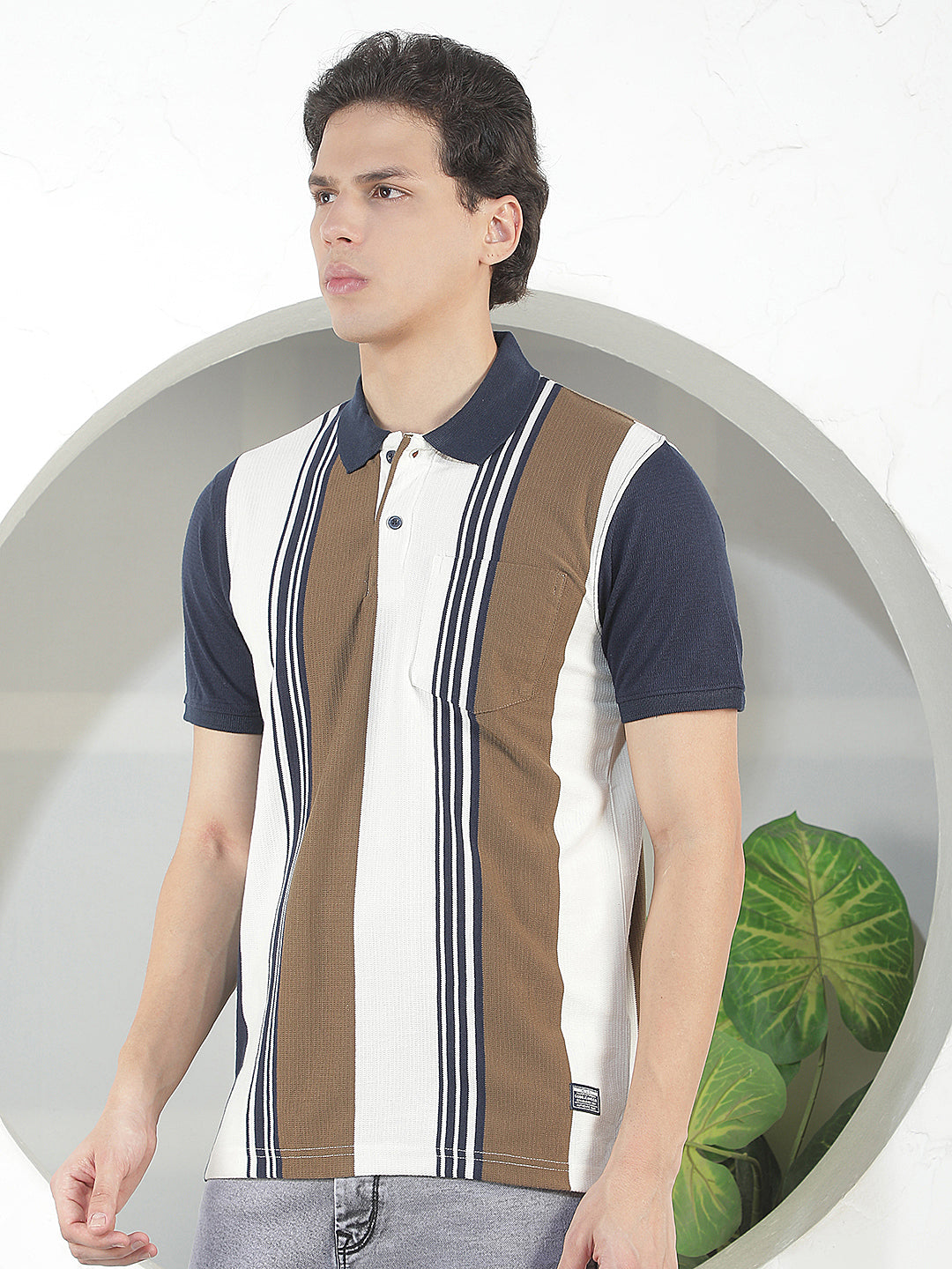 NAVY COLOR-BLOCK POLO T-SHIRT