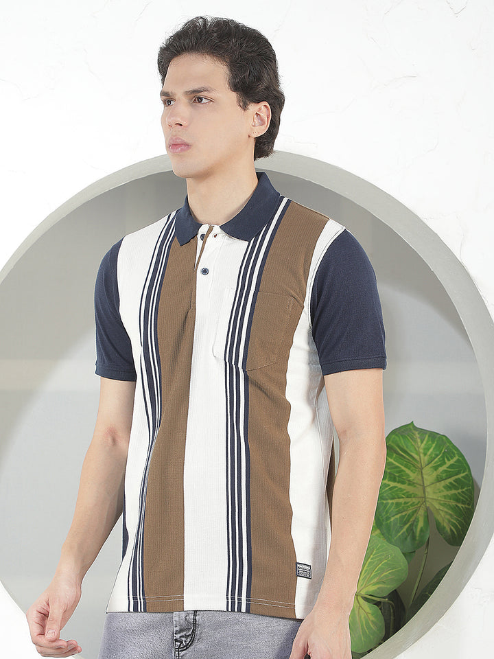 NAVY COLOR-BLOCK POLO T-SHIRT