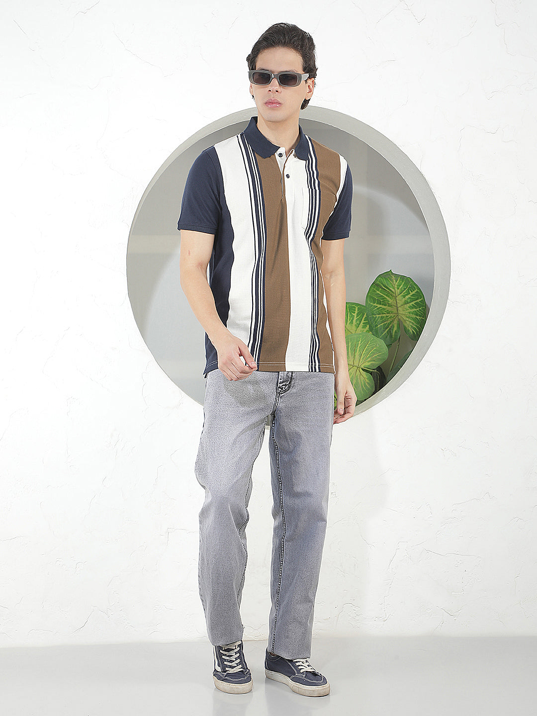 NAVY COLOR-BLOCK POLO T-SHIRT