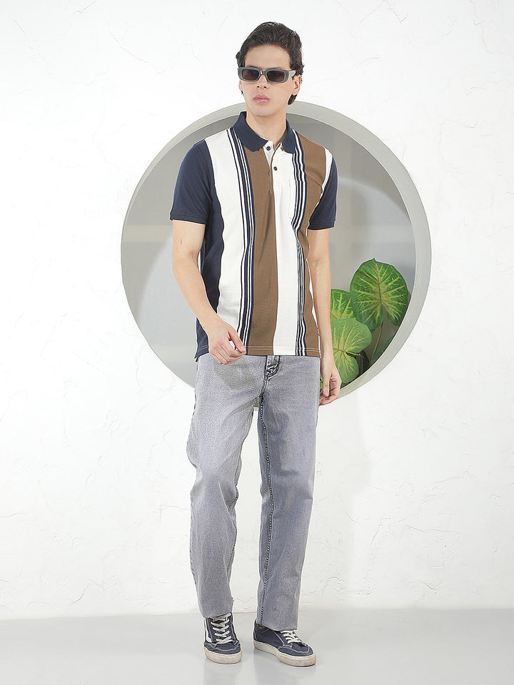 NAVY COLOR-BLOCK POLO T-SHIRT