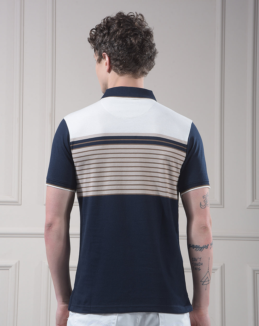 cobb navy blue color-block polo neck t-shirt