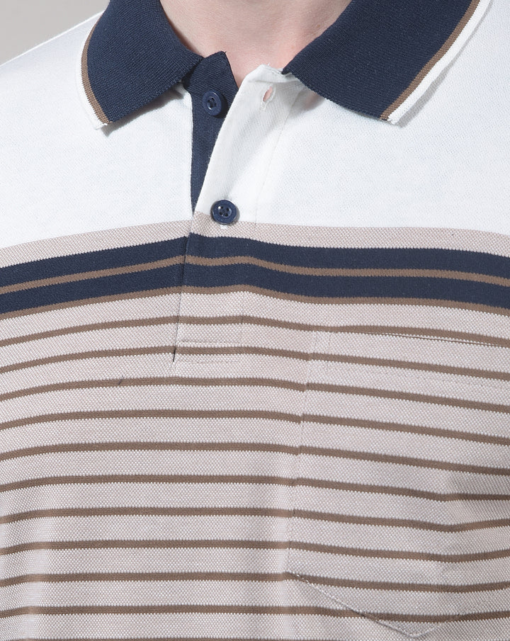 COBB NAVY BLUE COLOR-BLOCK POLO NECK T-SHIRT