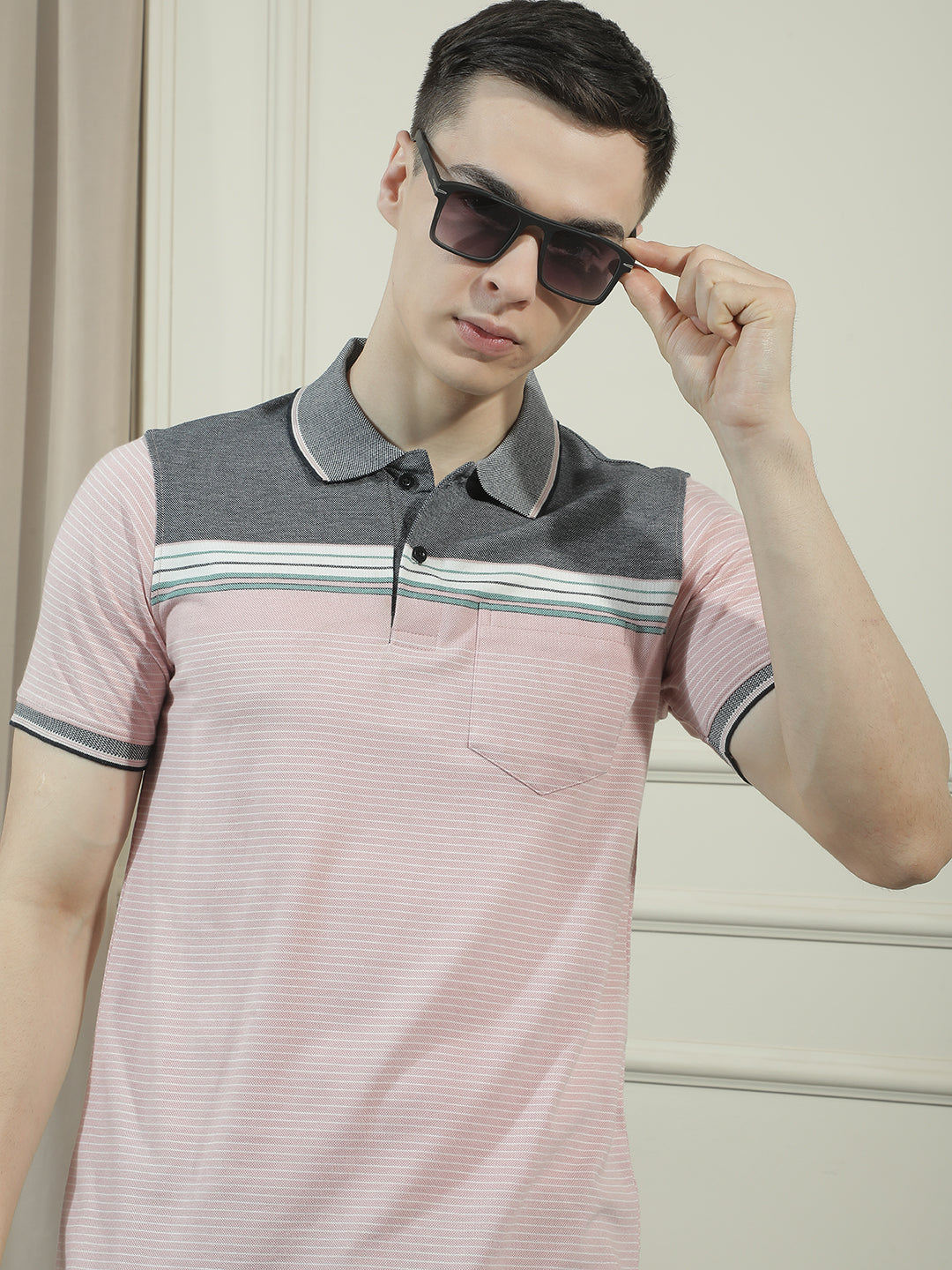 cobb pink solid polo neck t-shirt