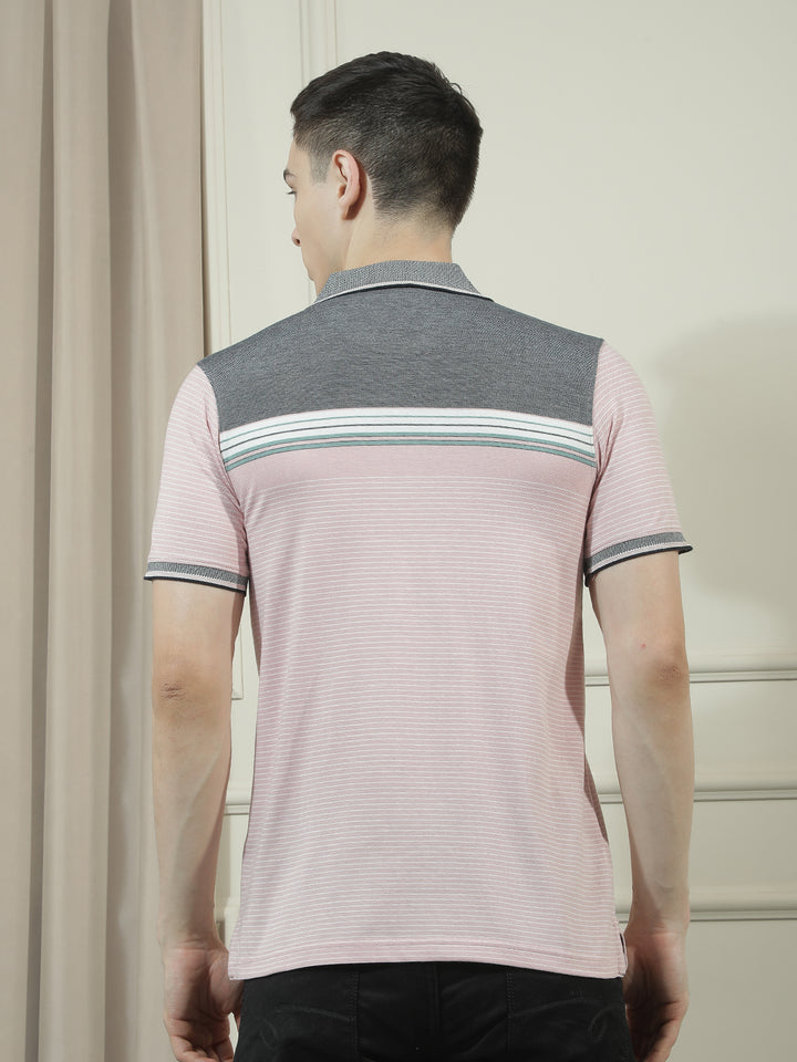 cobb pink solid polo neck t-shirt