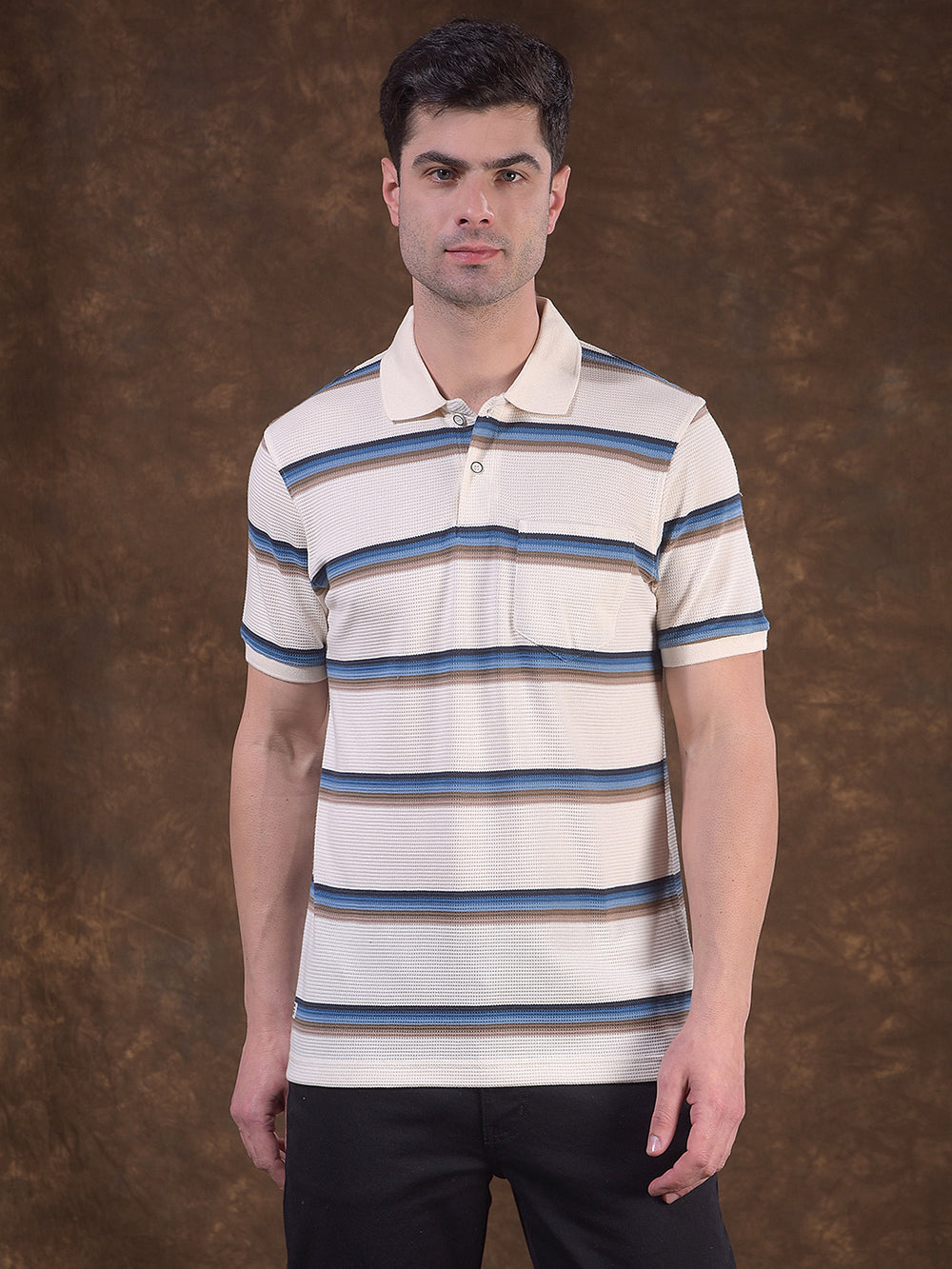cobb beige striped polo neck t-shirt