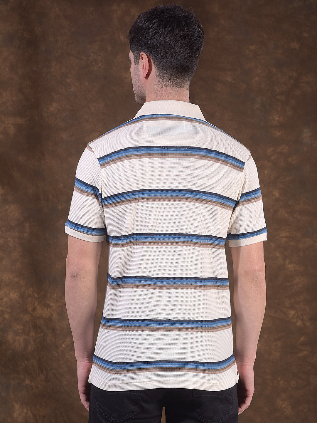 cobb beige striped polo neck t-shirt