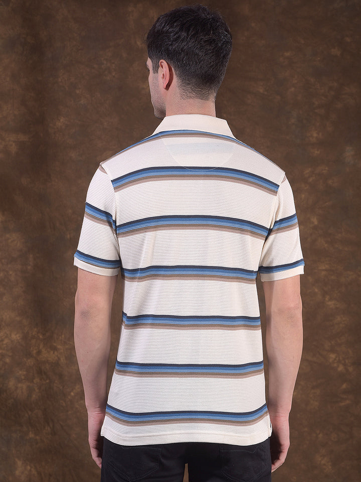 cobb beige striped polo neck t-shirt