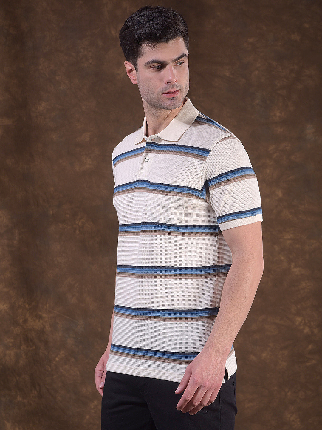 cobb beige striped polo neck t-shirt