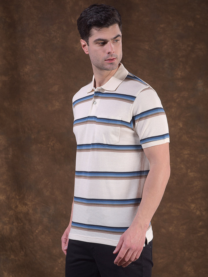cobb beige striped polo neck t-shirt