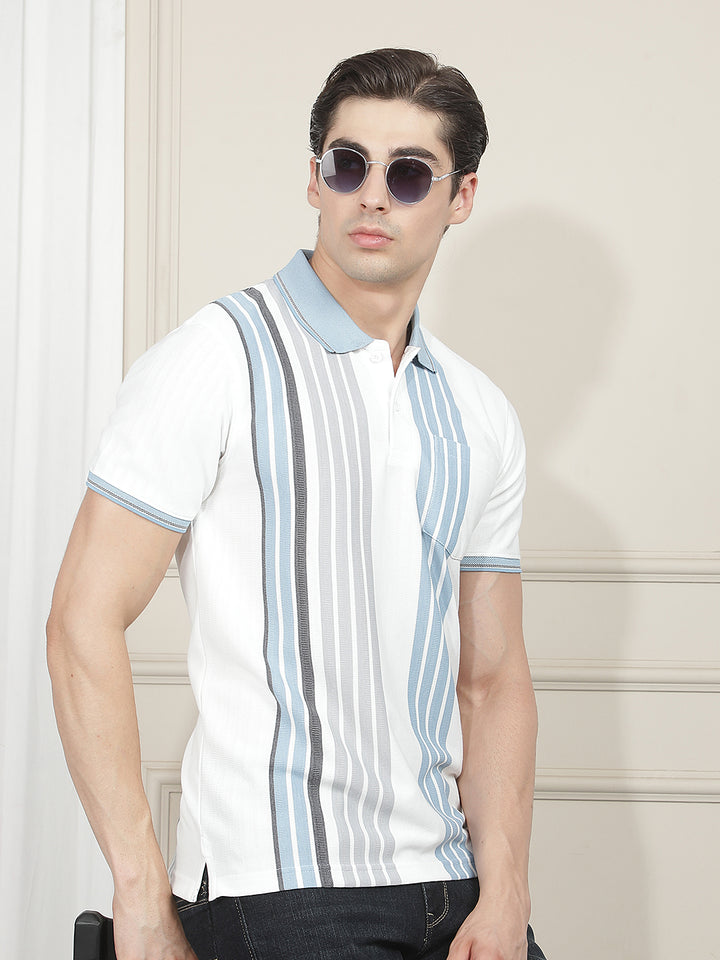 sky striped polo t-shirt