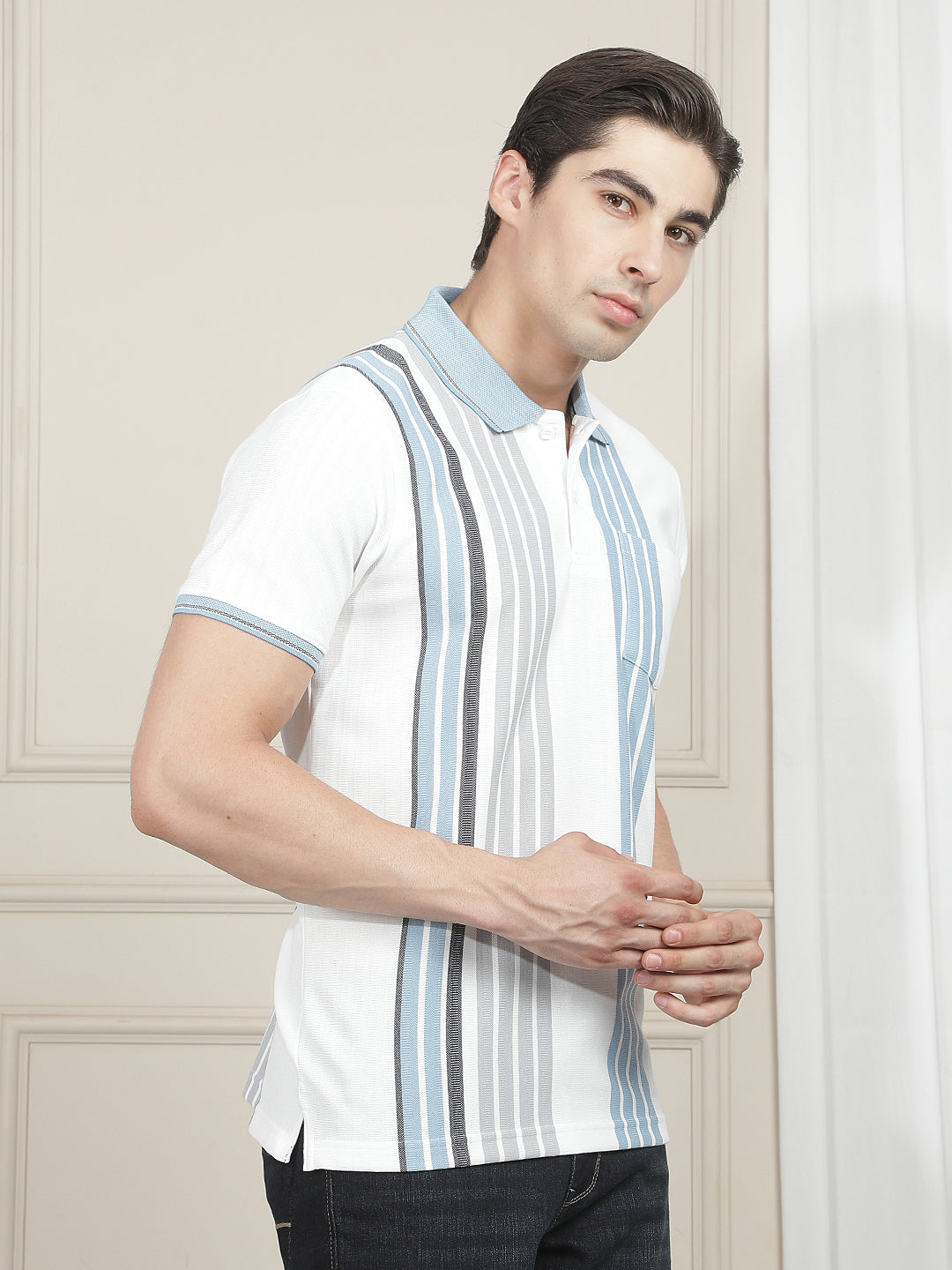 SKY STRIPED POLO T-SHIRT