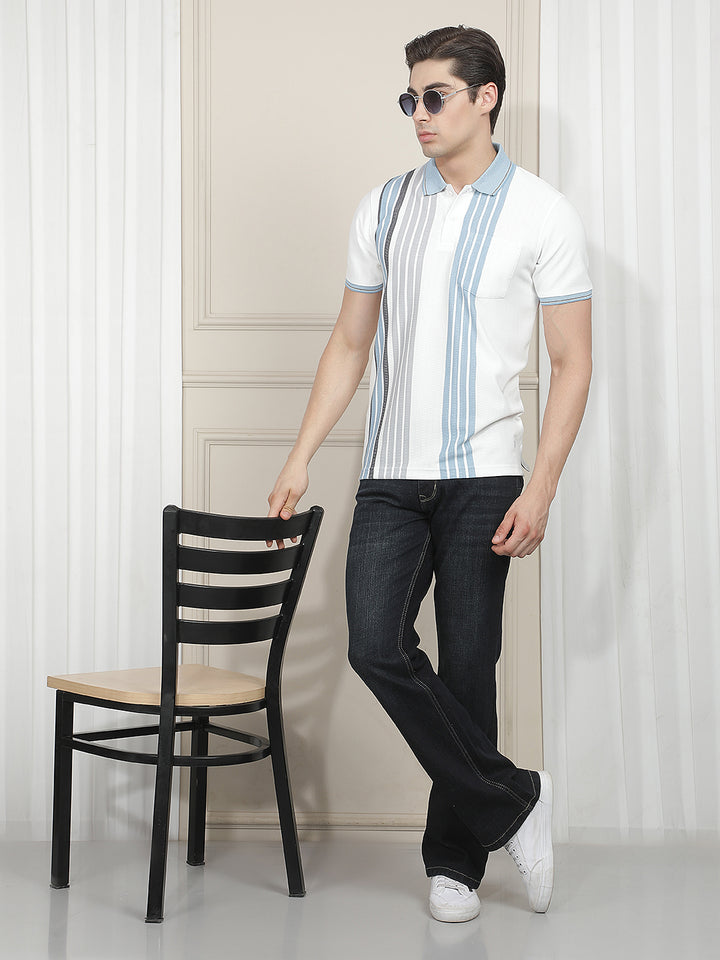 SKY STRIPED POLO T-SHIRT