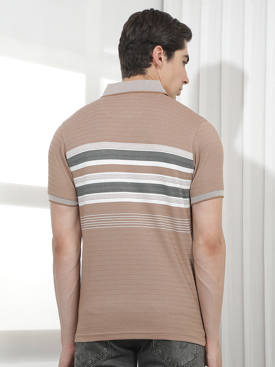 brown striped polo t-shirt