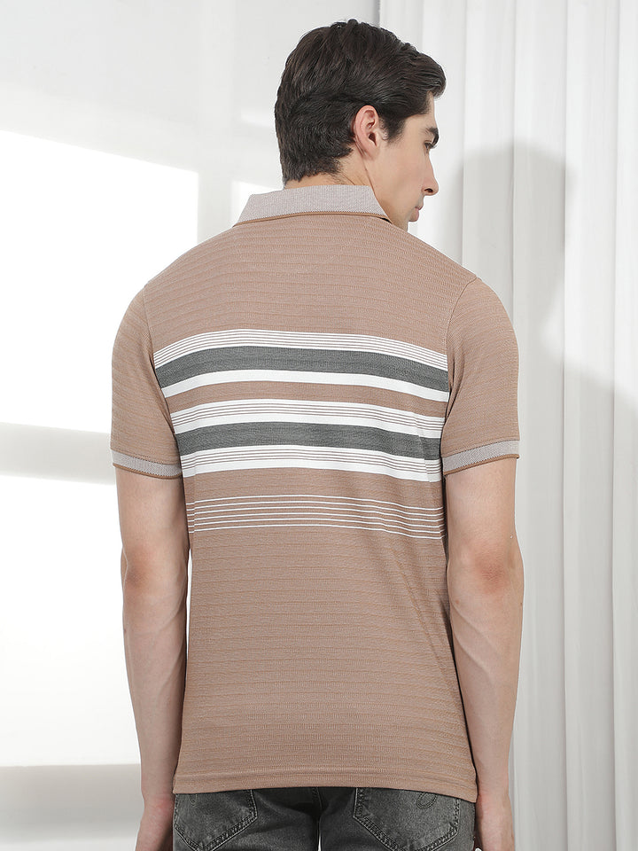 brown striped polo t-shirt
