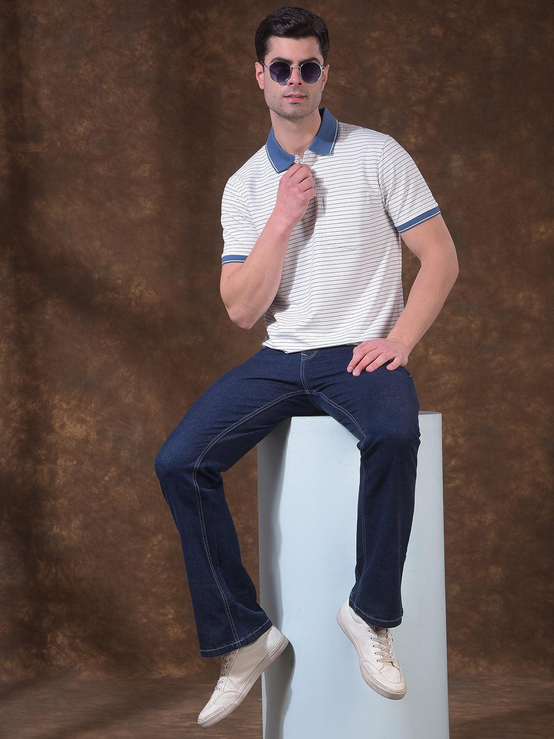 COBB AIR FORCE STRIPED POLO NECK T-SHIRT