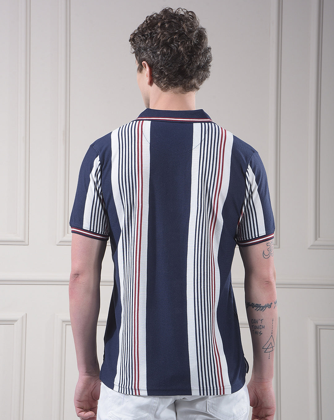 cobb navy blue color-block polo neck t-shirt
