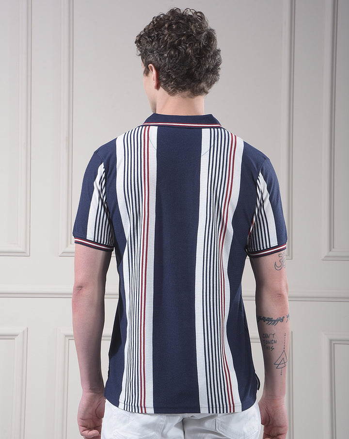 cobb navy blue color-block polo neck t-shirt