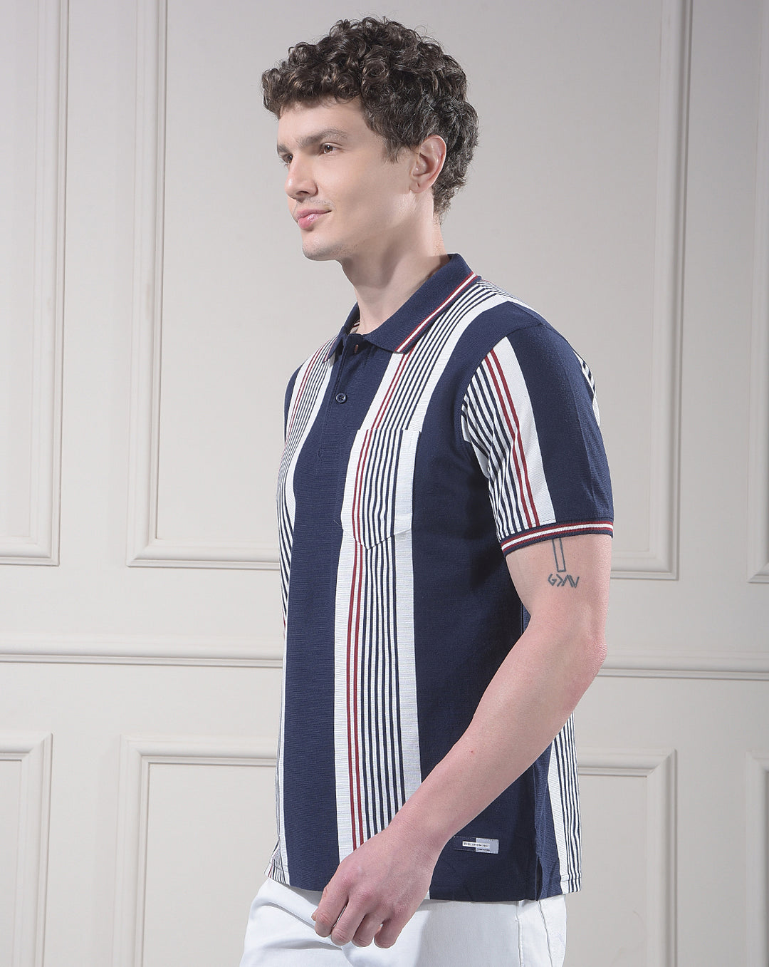 cobb navy blue color-block polo neck t-shirt