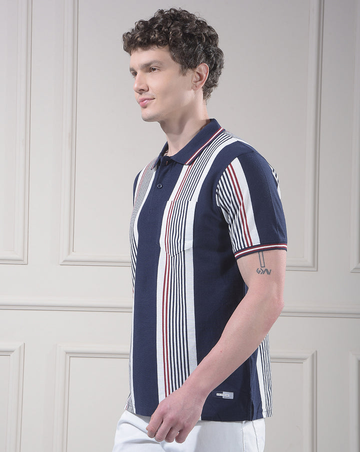 cobb navy blue color-block polo neck t-shirt