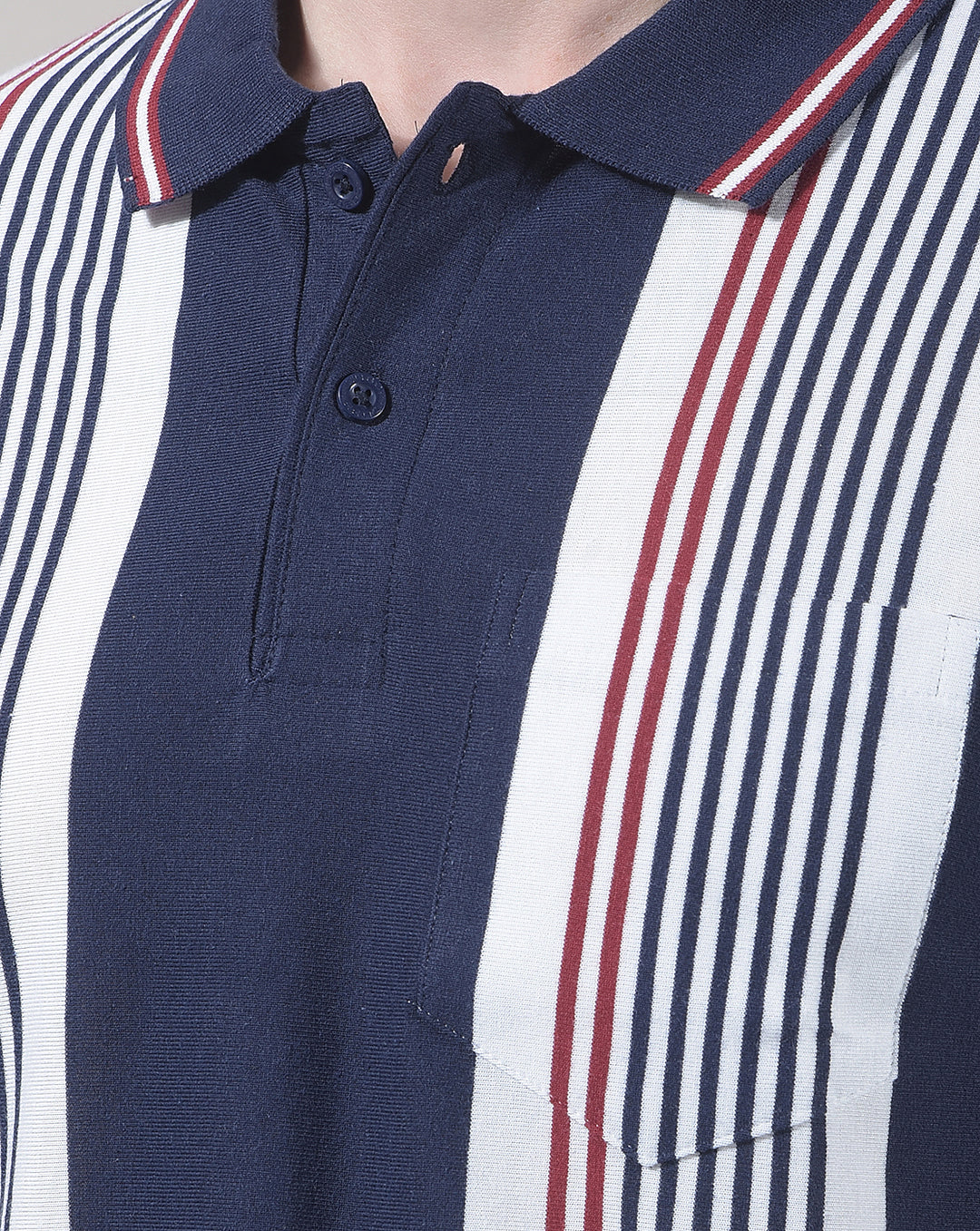 COBB NAVY BLUE COLOR-BLOCK POLO NECK T-SHIRT