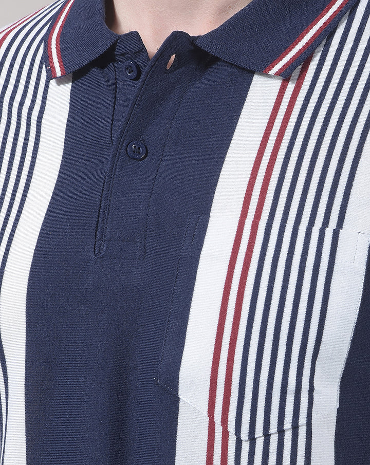 COBB NAVY BLUE COLOR-BLOCK POLO NECK T-SHIRT
