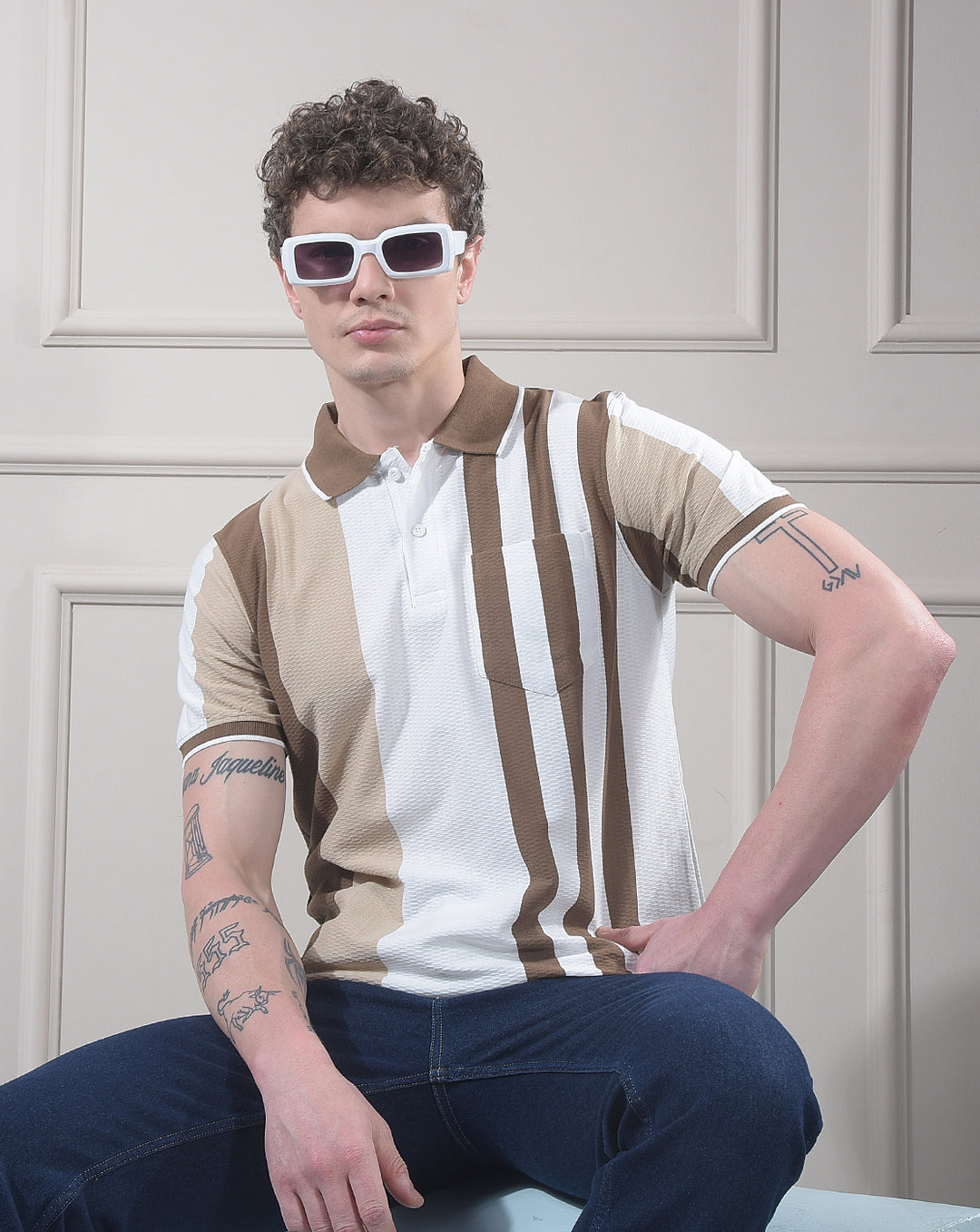 COBB BROWN COLOR-BLOCK POLO NECK T-SHIRT