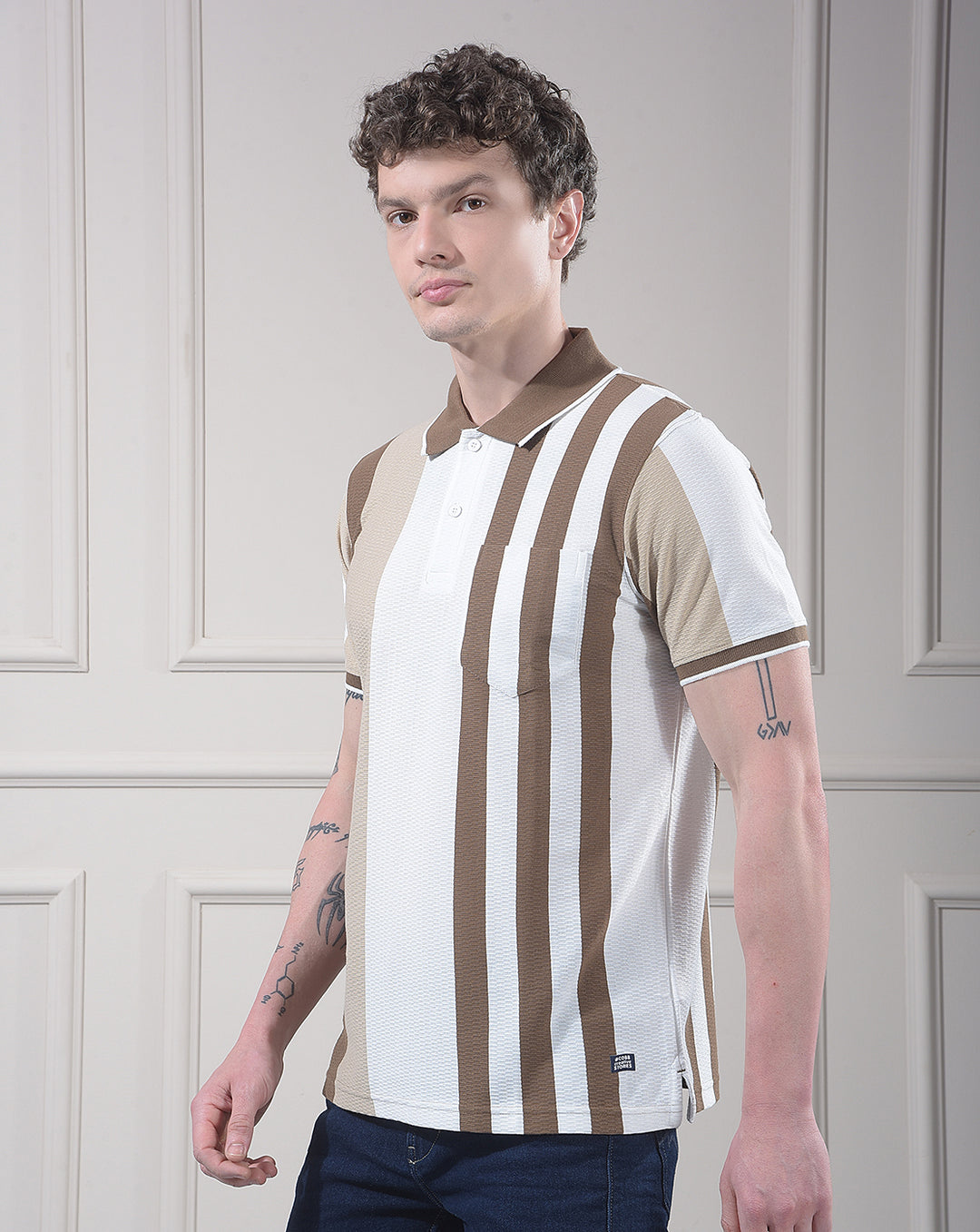 COBB BROWN COLOR-BLOCK POLO NECK T-SHIRT