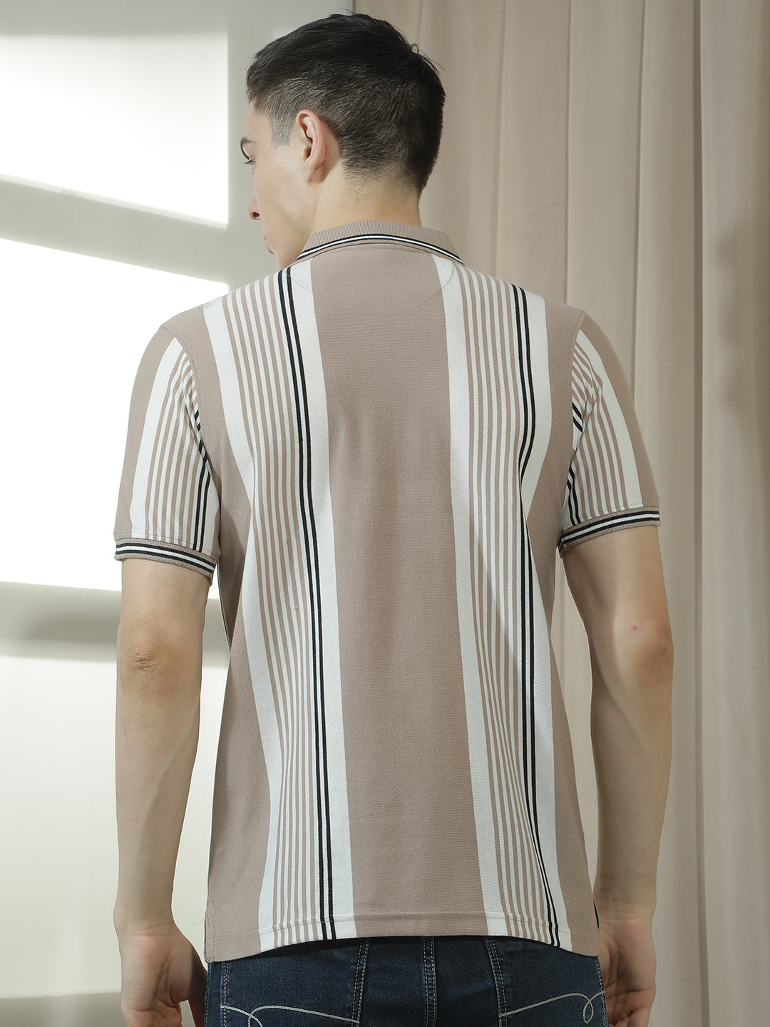 cobb beige striped polo neck t-shirt