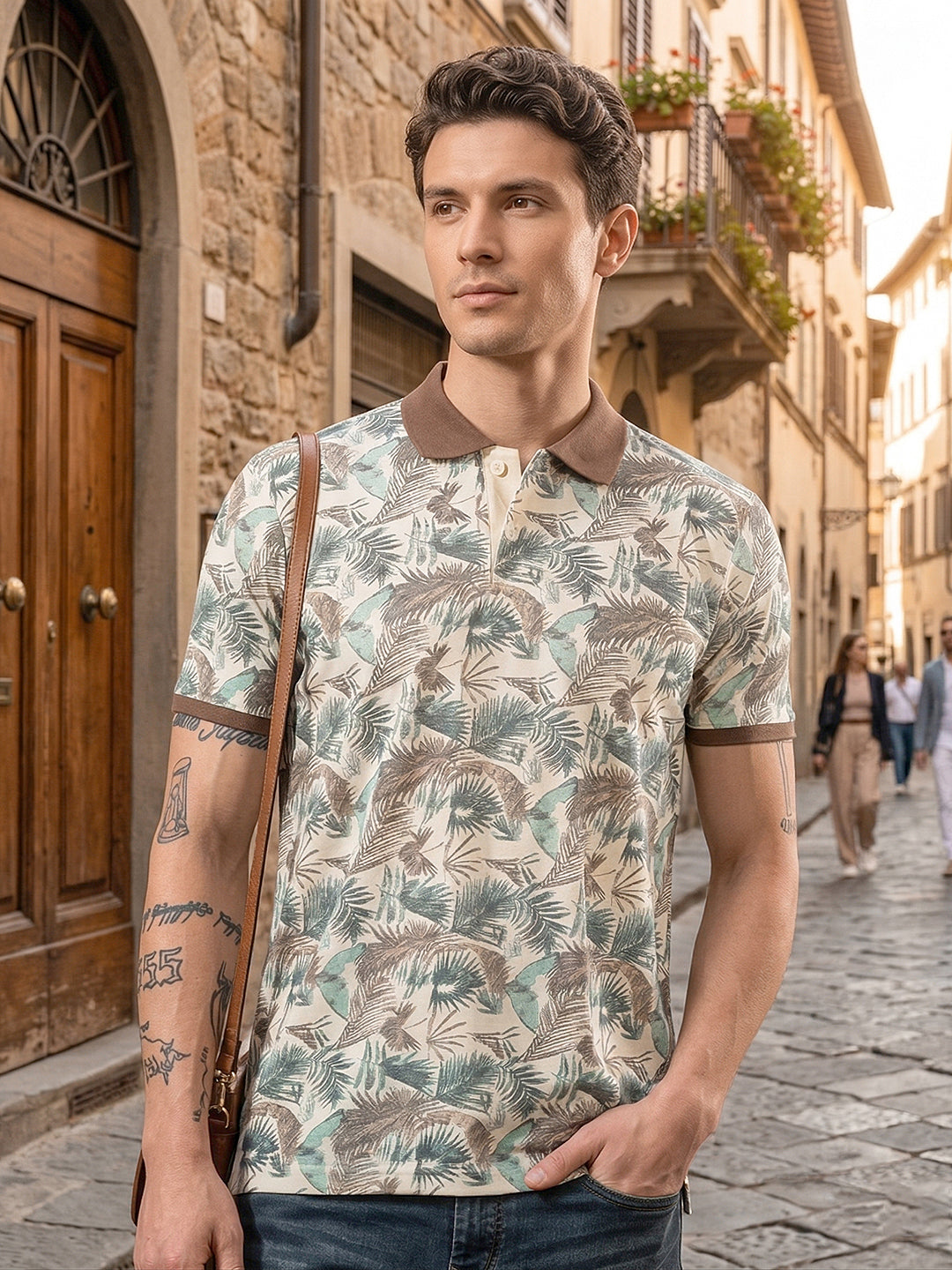 cobb fawn  printed polo neck t-shirt