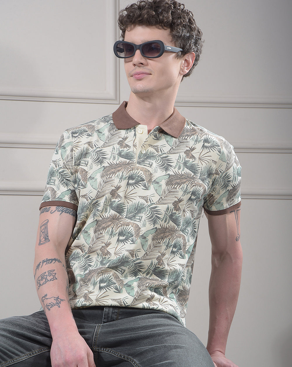 cobb fawn  printed polo neck t-shirt