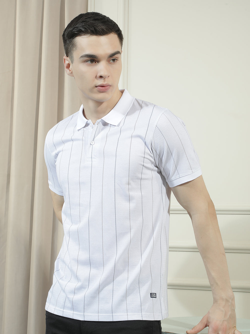 cobb cream striped polo neck t-shirt