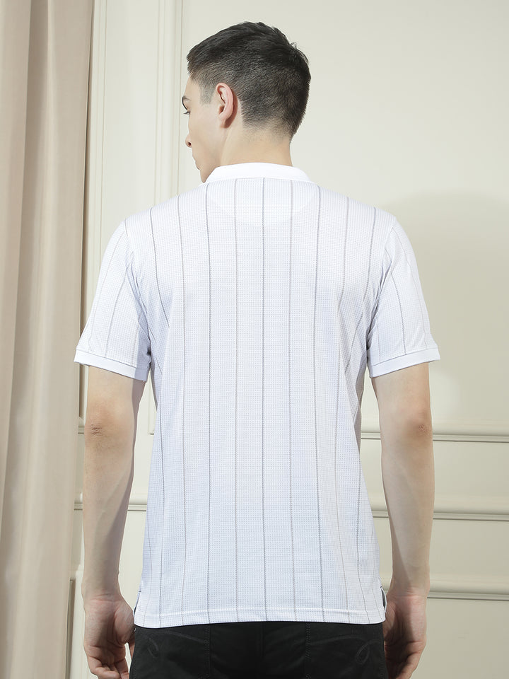 cobb cream striped polo neck t-shirt