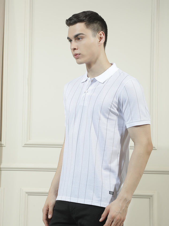 cobb cream striped polo neck t-shirt