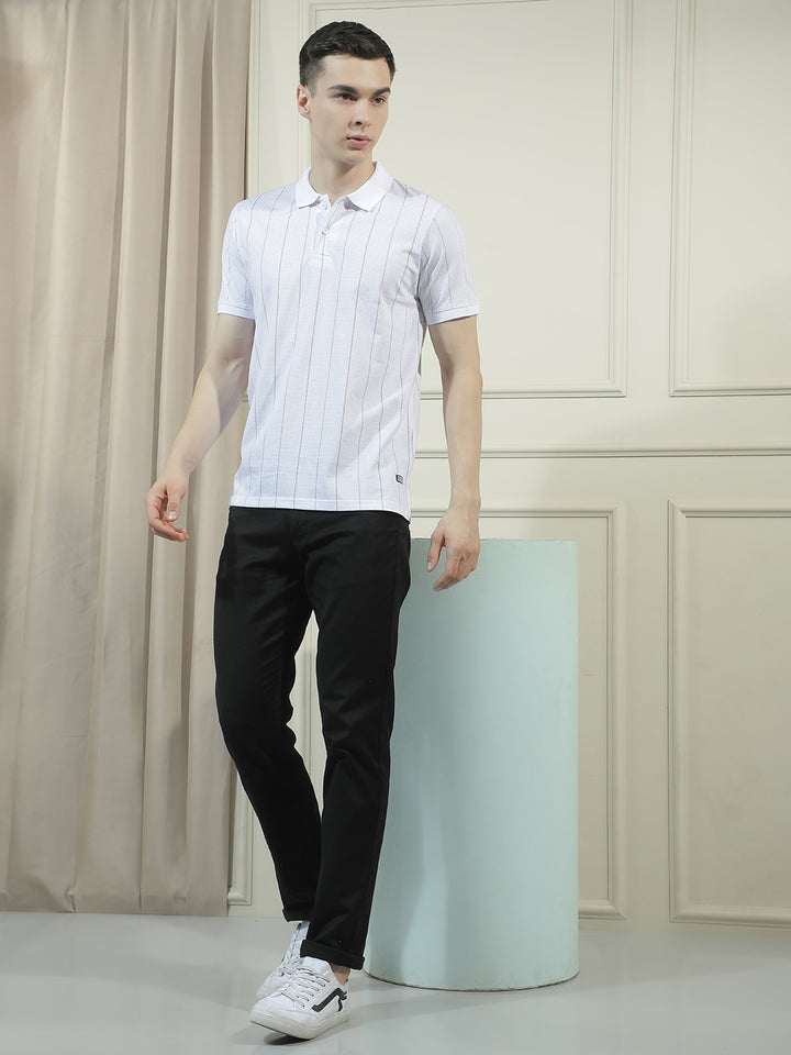 COBB CREAM STRIPED POLO NECK T-SHIRT